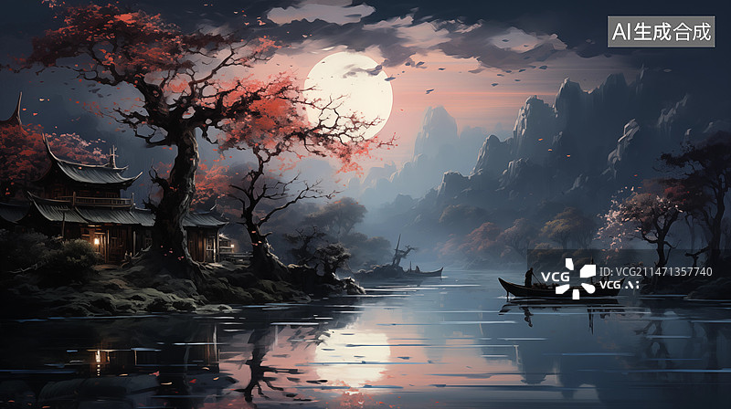【AI数字艺术】春江花月夜图片素材