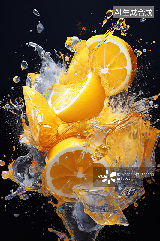 【AI数字艺术】黑色背景下的柠檬特写镜头图片素材