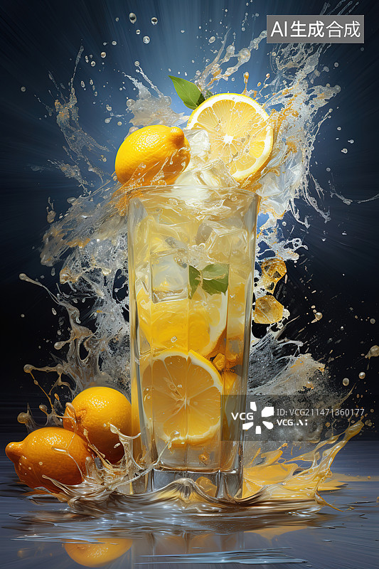 【AI数字艺术】柠檬和水图片素材
