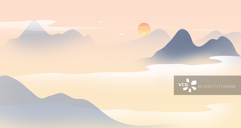 新中式水墨山水风景插画图片素材