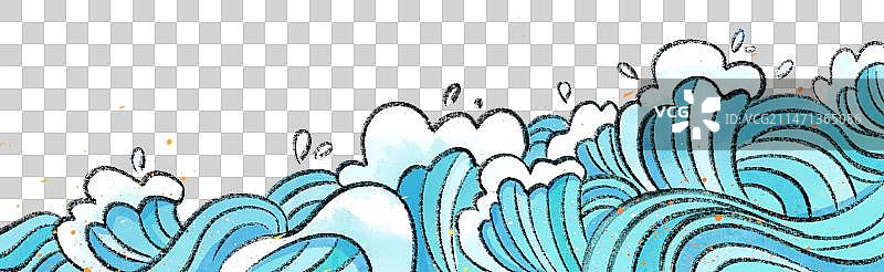 海浪浪花大海国风水彩图片素材