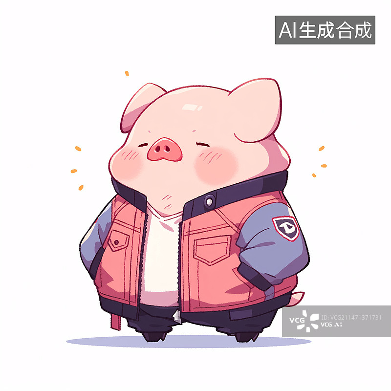 【AI数字艺术】穿着衣服裤子的小猪卡通角色，儿童插画角色设计插图图片素材