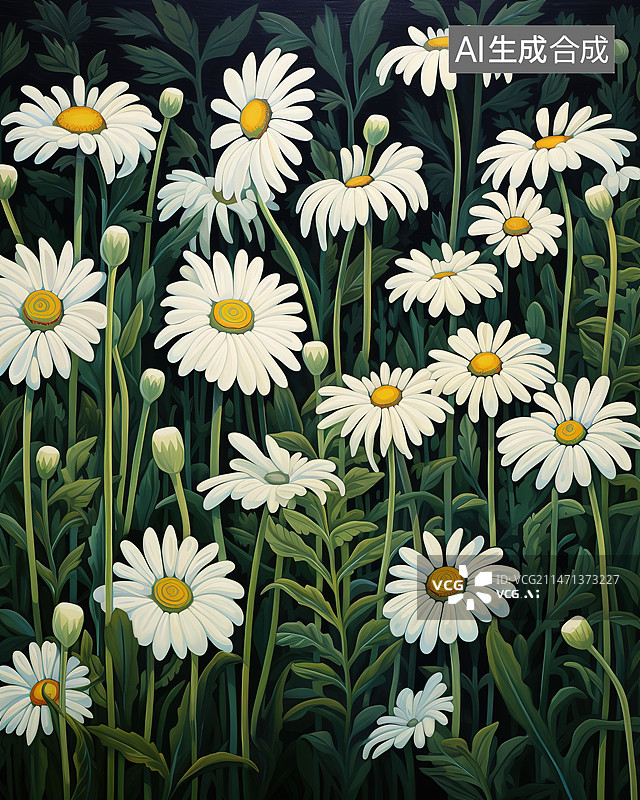 【AI数字艺术】田野上白色雏菊的特写镜头图片素材