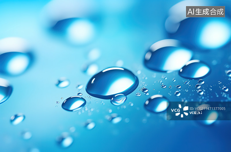 【AI数字艺术】蓝色背景下的气泡特写镜头图片素材