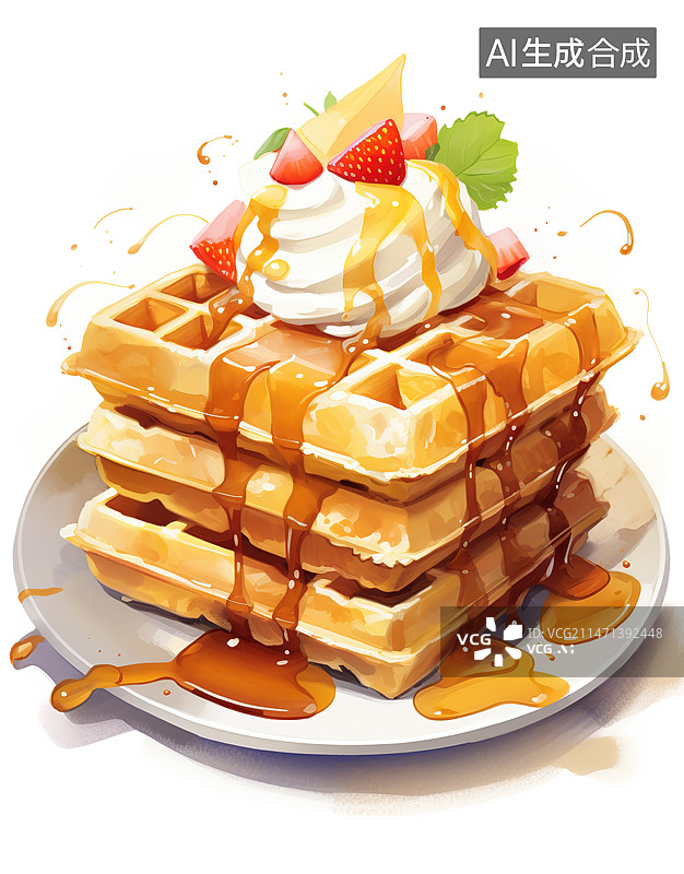 【AI数字艺术】白色背景下盘子中甜点的高角度视图图片素材