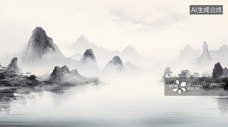 【AI数字艺术】山水意境水墨背景图片素材
