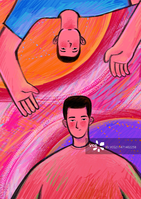 两个男上下颠倒图片素材
