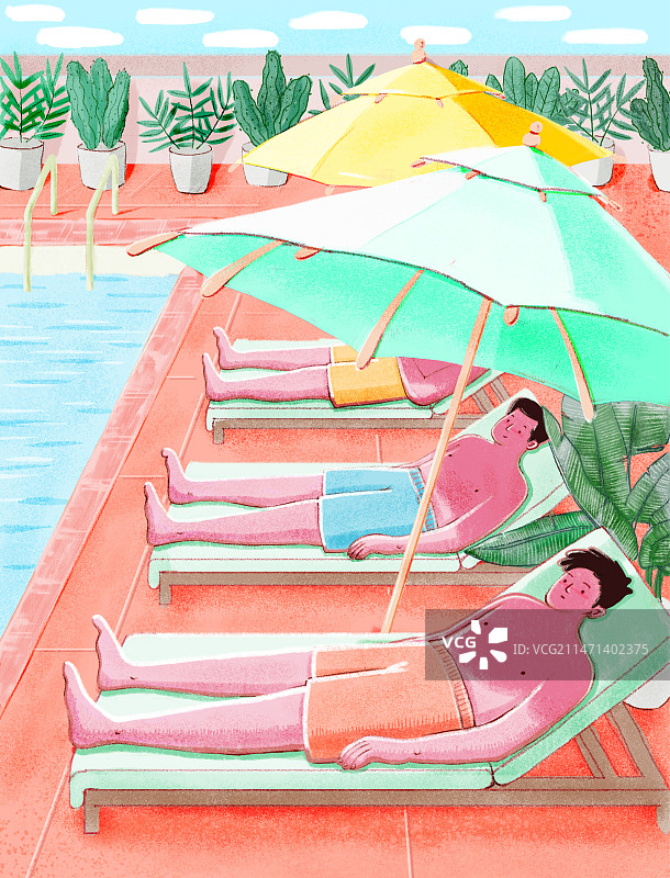 泳池边躺椅上睡觉晒太阳休息图片素材