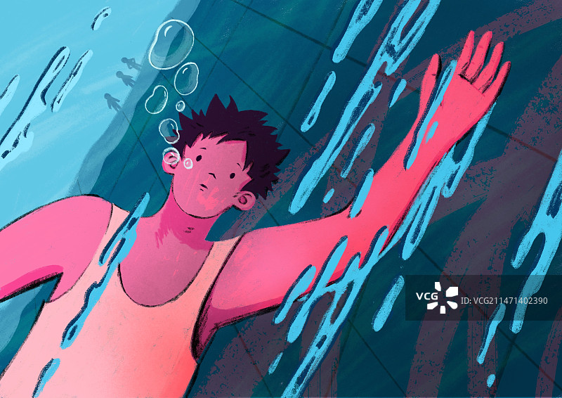 男孩水下游泳逃生图片素材