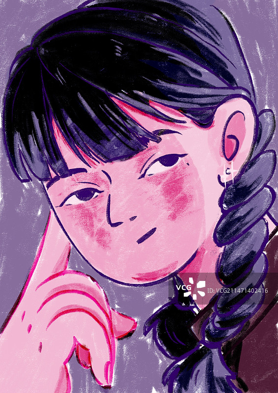 涂鸦麻花辫女生头像图片素材