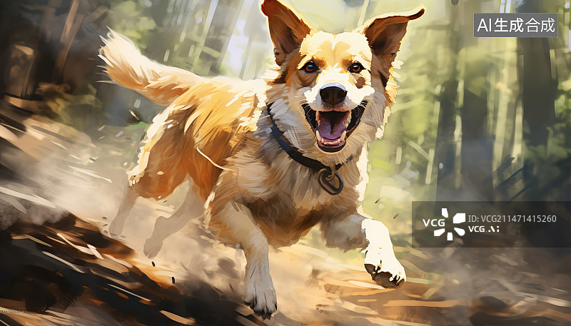 【AI数字艺术】狗在树林中奔跑的肖像图片素材