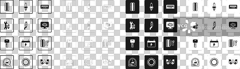 汽车音响、消声器、维修轮胎和车轮检查套装图片素材