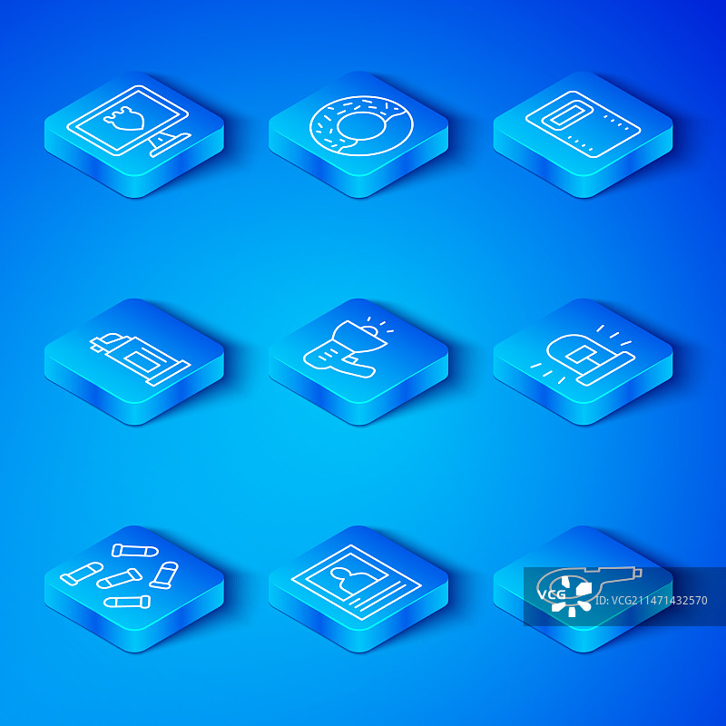 线条元素：子弹、警察扩音器、通缉海报图片素材