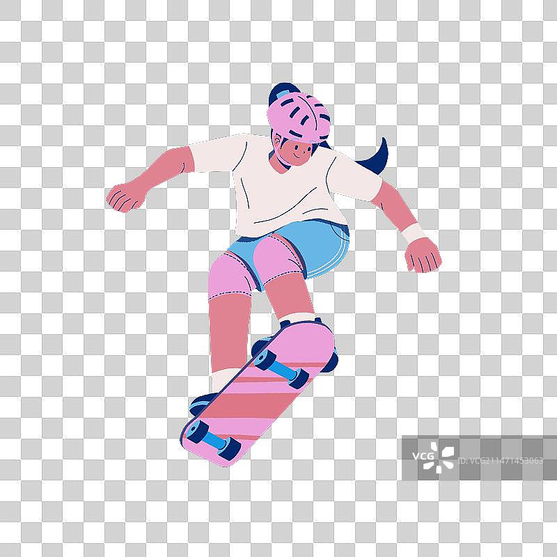 奥运会女子滑板免抠图人像扁平风图片素材