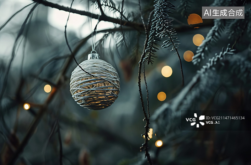 【AI数字艺术】挂在圣诞树上的装饰品特写镜头图片素材