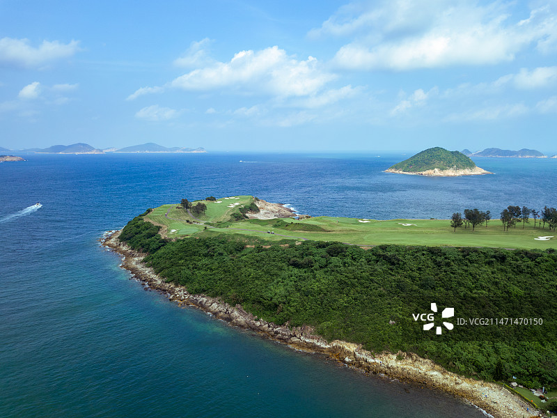 航拍香港清水湾海滩和清水湾高尔夫球场球会图片素材
