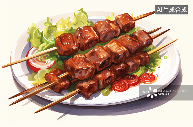 【AI数字艺术】白色背景下盘子里的肉的特写镜头图片素材