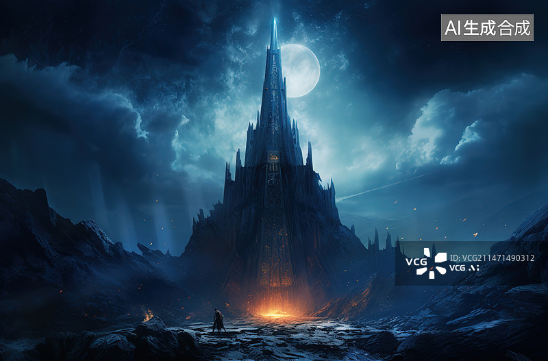 【AI数字艺术】夜幕中的教堂图片素材