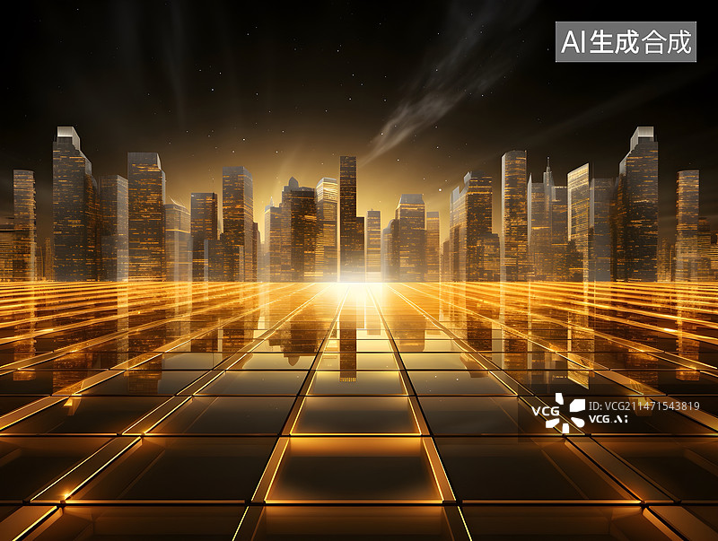 【AI数字艺术】金色城市商务背景图片素材
