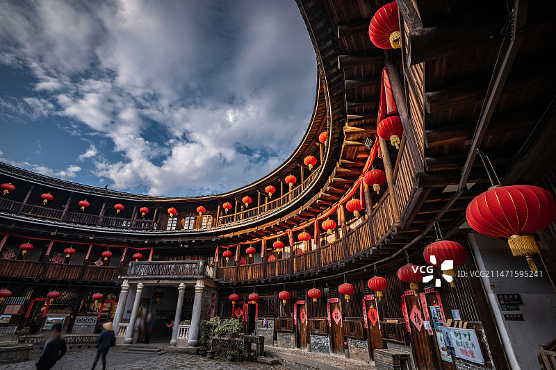 福建龙岩永定土楼高北土楼群侨福楼图片素材