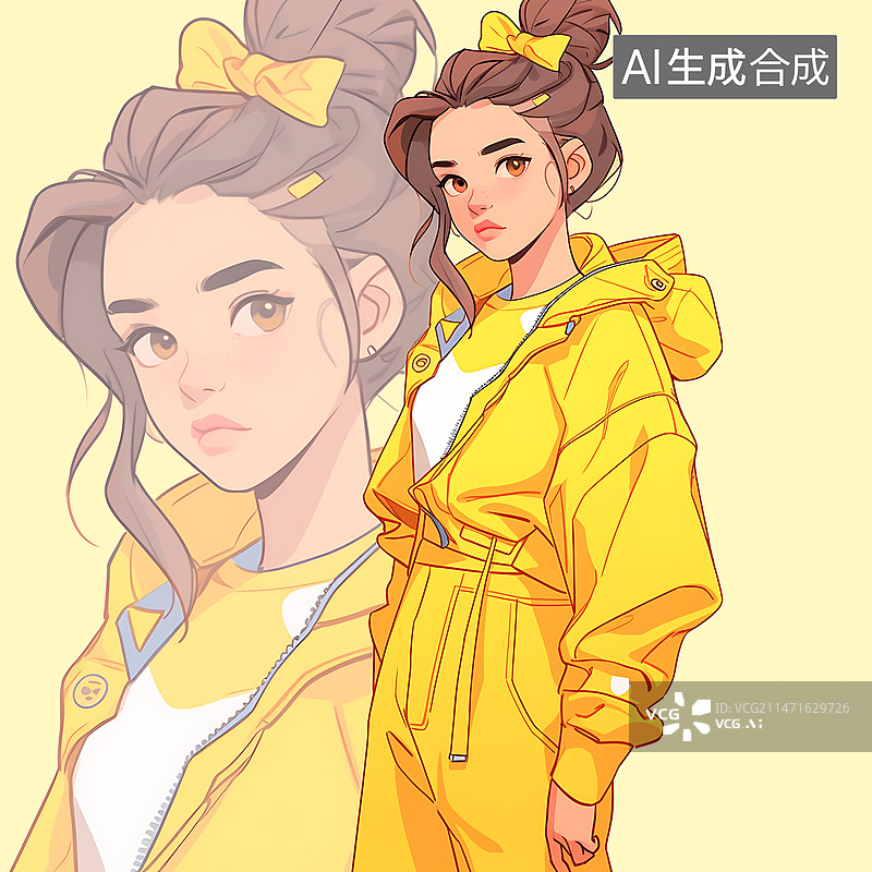 【AI数字艺术】穿黄色女生插画图片素材