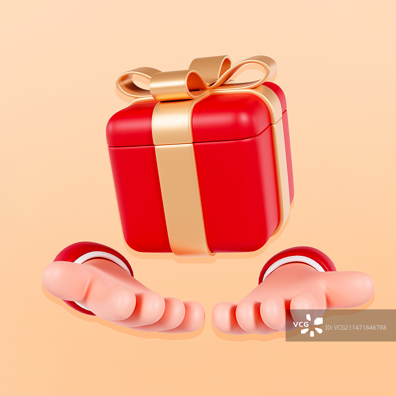 3D渲染的领取礼盒手势手部促销电商元素插画图片素材