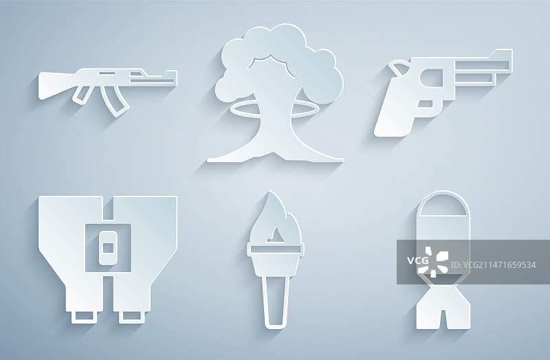 火炬、火焰、手枪、双筒望远镜、火箭套装图片素材