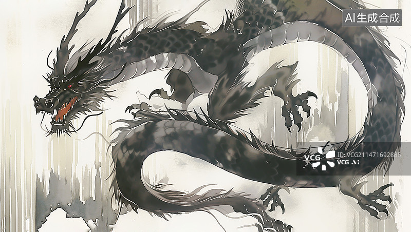 【AI数字艺术】水墨风中国龙图片素材