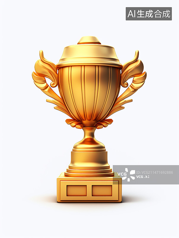 【AI数字艺术】白色背景下的金色奖杯图片素材