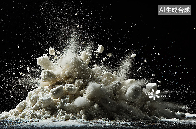 【AI数字艺术】黑色背景下溅起牛奶的特写镜头图片素材