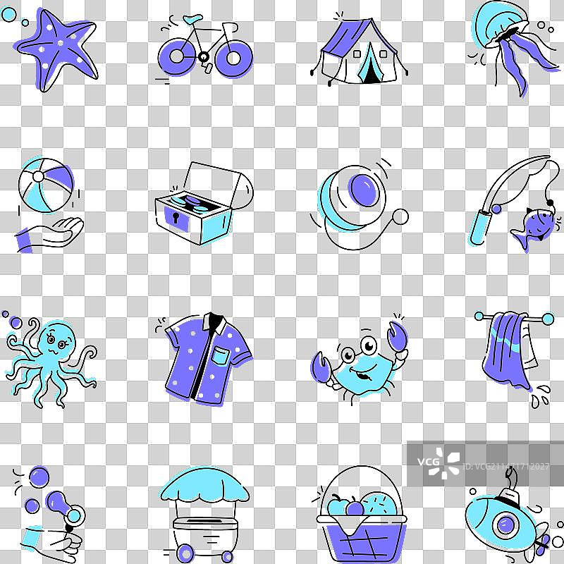 手绘海滩乐趣图标合集图片素材