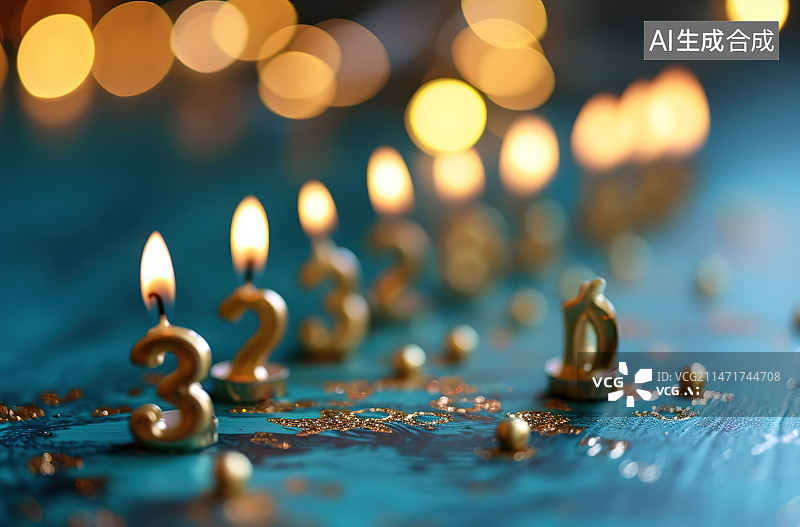 【AI数字艺术】桌上点燃的蜡烛的特写镜头图片素材