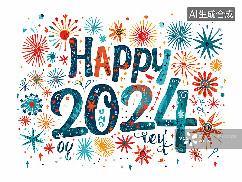 【AI数字艺术】新年插画——2024年新年快乐图片素材