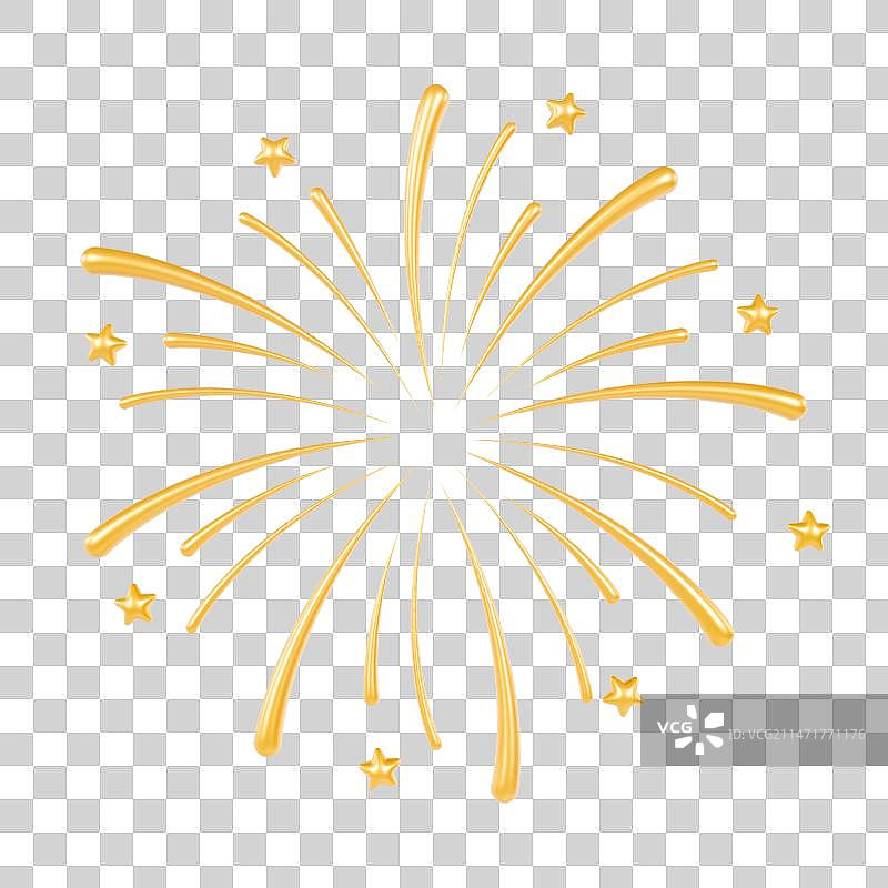 3D渲染的彩色金色烟花节日春节烟花元素图片素材