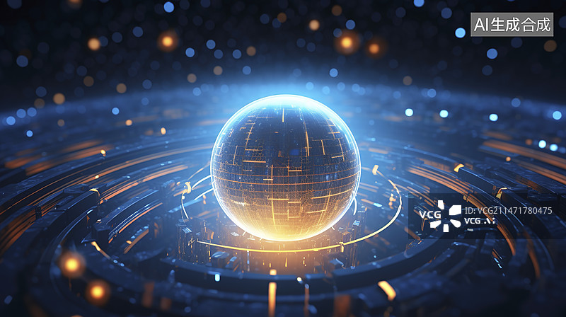 【AI数字艺术】机械能量球发光科技背景图片素材