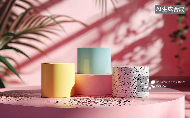 【AI数字艺术】家里桌子上的彩色杯子特写镜头图片素材