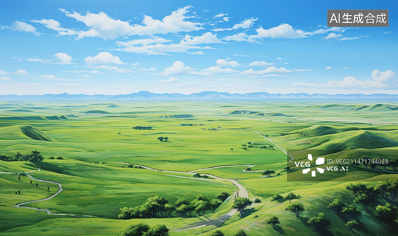 【AI数字艺术】绿色的草原风光图片素材