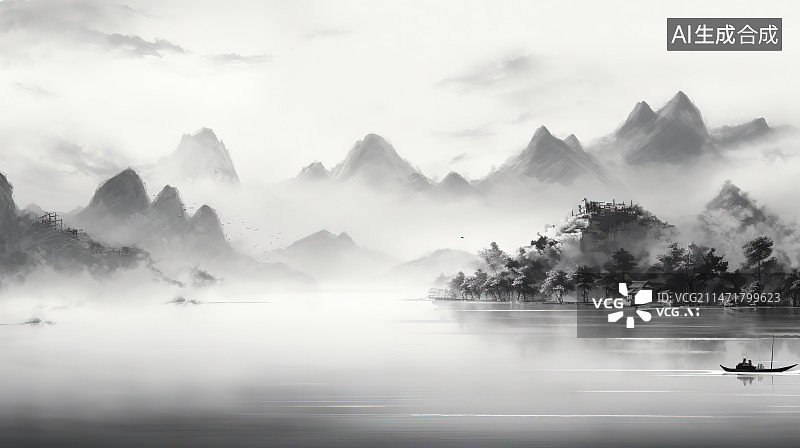 【AI数字艺术】雾天树木景观图片素材