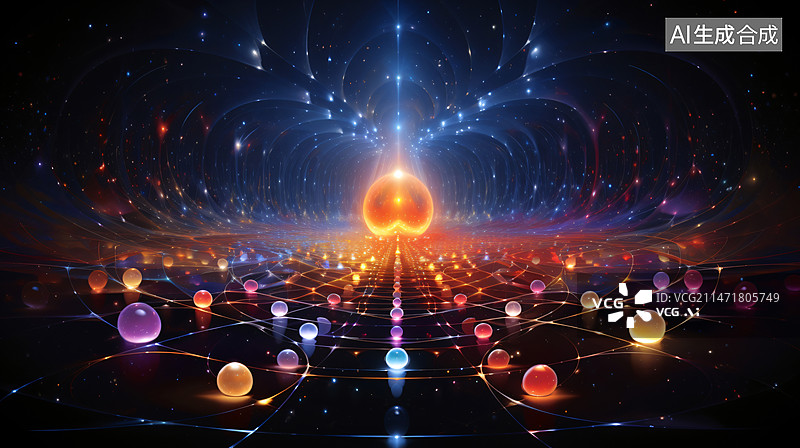 【AI数字艺术】量子纠缠概念插画图片素材