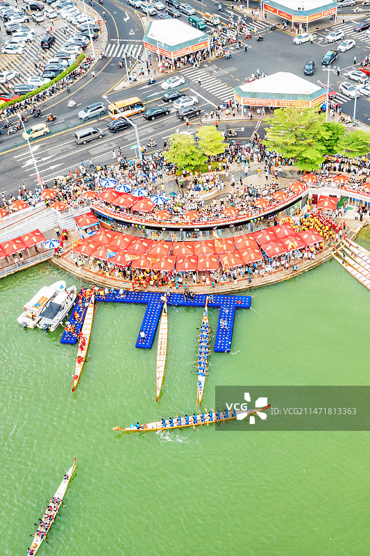 海南三亚河赛龙舟航拍图片素材