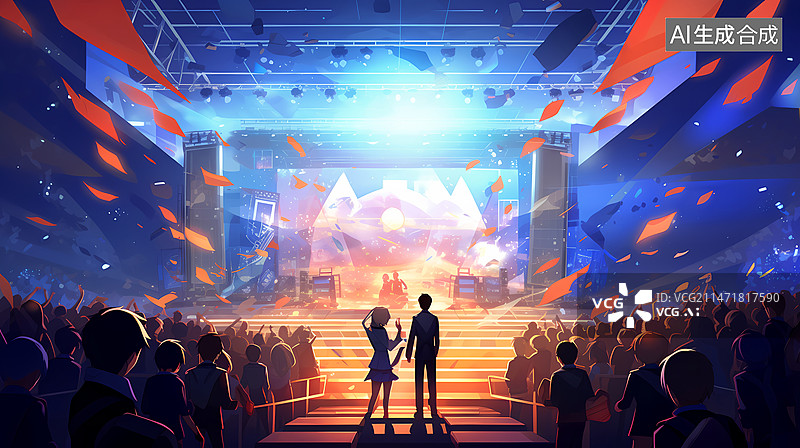 【AI数字艺术】演唱会,电子竞技场景插画图片素材