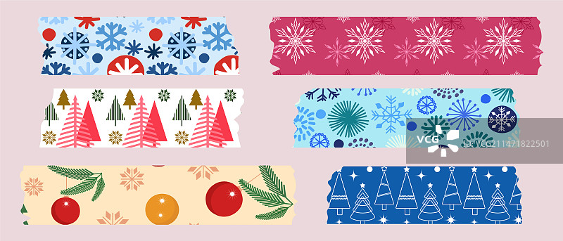 圣诞节和纸胶带节日贴纸图片素材