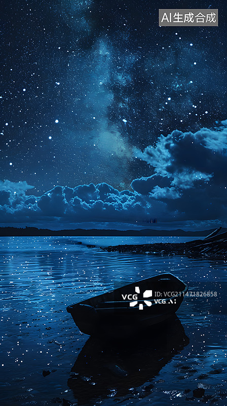 【AI数字艺术】星辰大海小船图片素材