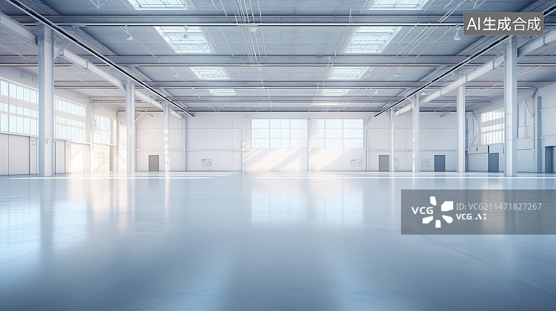 【AI数字艺术】空旷明亮的工厂内部空间图片素材