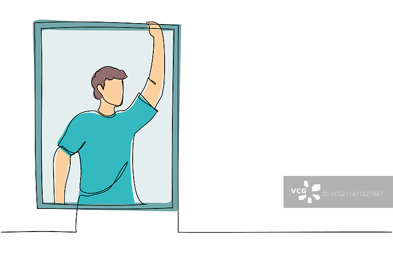 连续单线绘画：男人站立近景图片素材