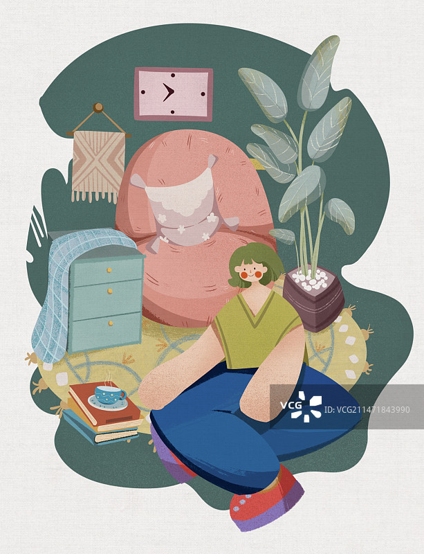 扁平风肌理画幸福居家图片素材