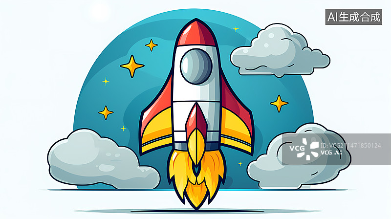 【AI数字艺术】火箭升空探索太空宇宙简约插画图片素材