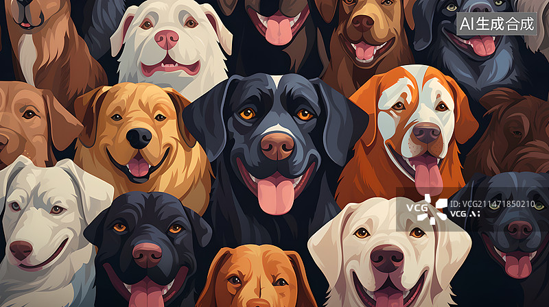 【AI数字艺术】一群狗铺满画面图片素材