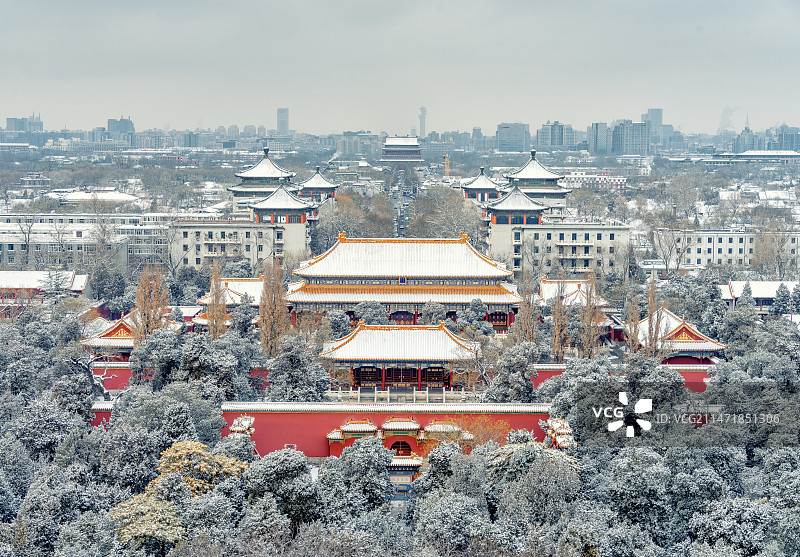 故宫中轴线冬日初雪图片素材