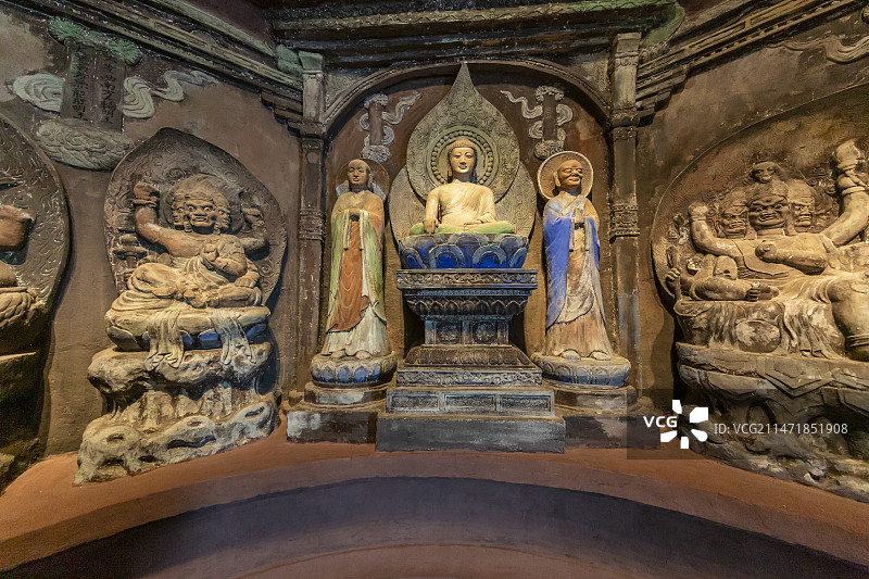 云南省博物馆“妙香佛国——唐宋时期的云南展”：八大明王窟，此窟是大理剑川石钟山石窟中最大的一窟图片素材